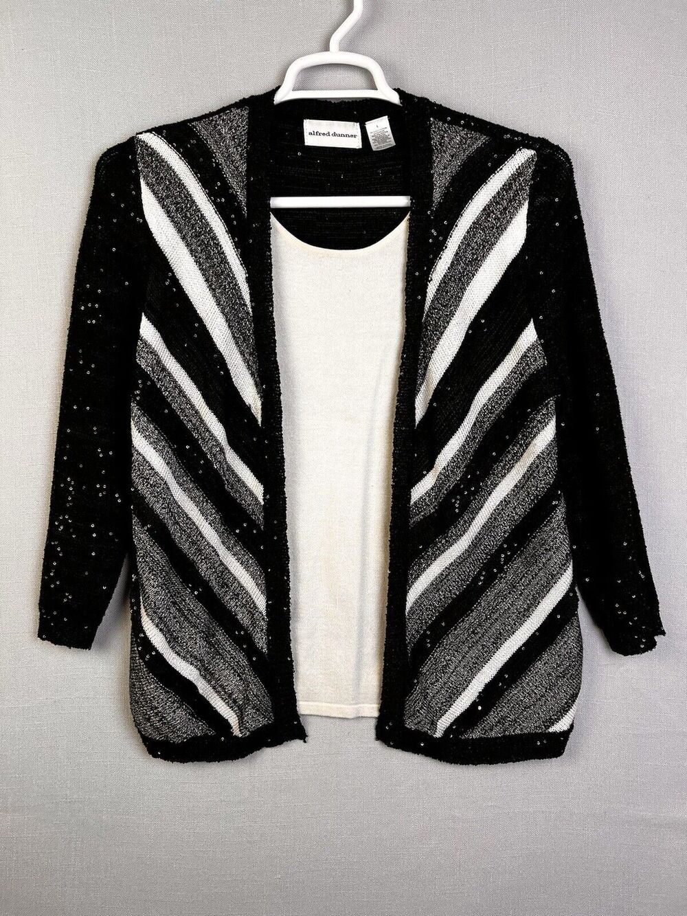Alfred Dunner Sweater Set Women's Large Black Sequins Embellished Party Sparkle